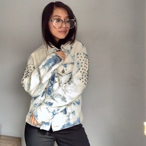 Oversized Denim Acid Wash Studded Jacket